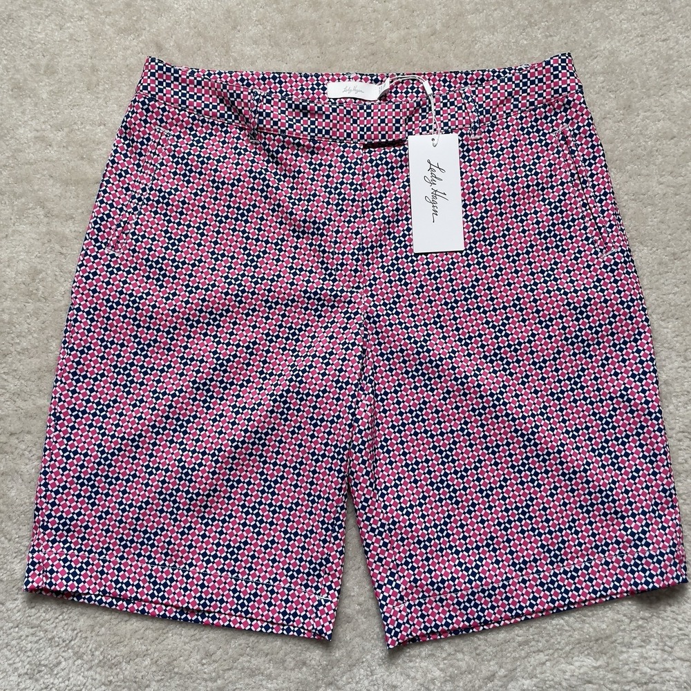 Lady Hagen Golf Shorts Bon Voyage Checker Pink 10" Inseam Womens 10 NWT